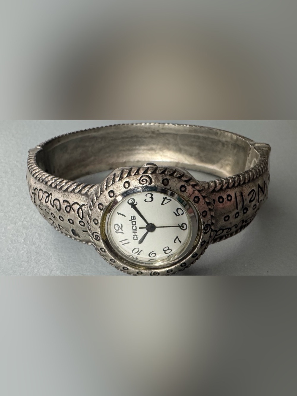 Chico's Silver-Tone Engraved Cuff Watch Bracelet - Silver motivational  magnetic